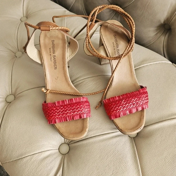 Barbara Barbieri Leather Ankle Tie Sandals High Heel Italy Red Brown  size 8.5 - Picture 3 of 6